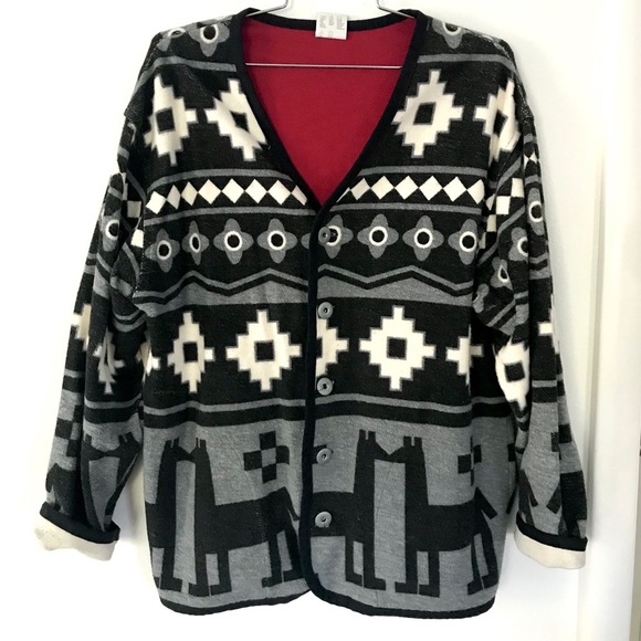 Vintage 1980’s Esprit southwestern grey black & white Aztec blanket coat jacket - Picture 5 of 12